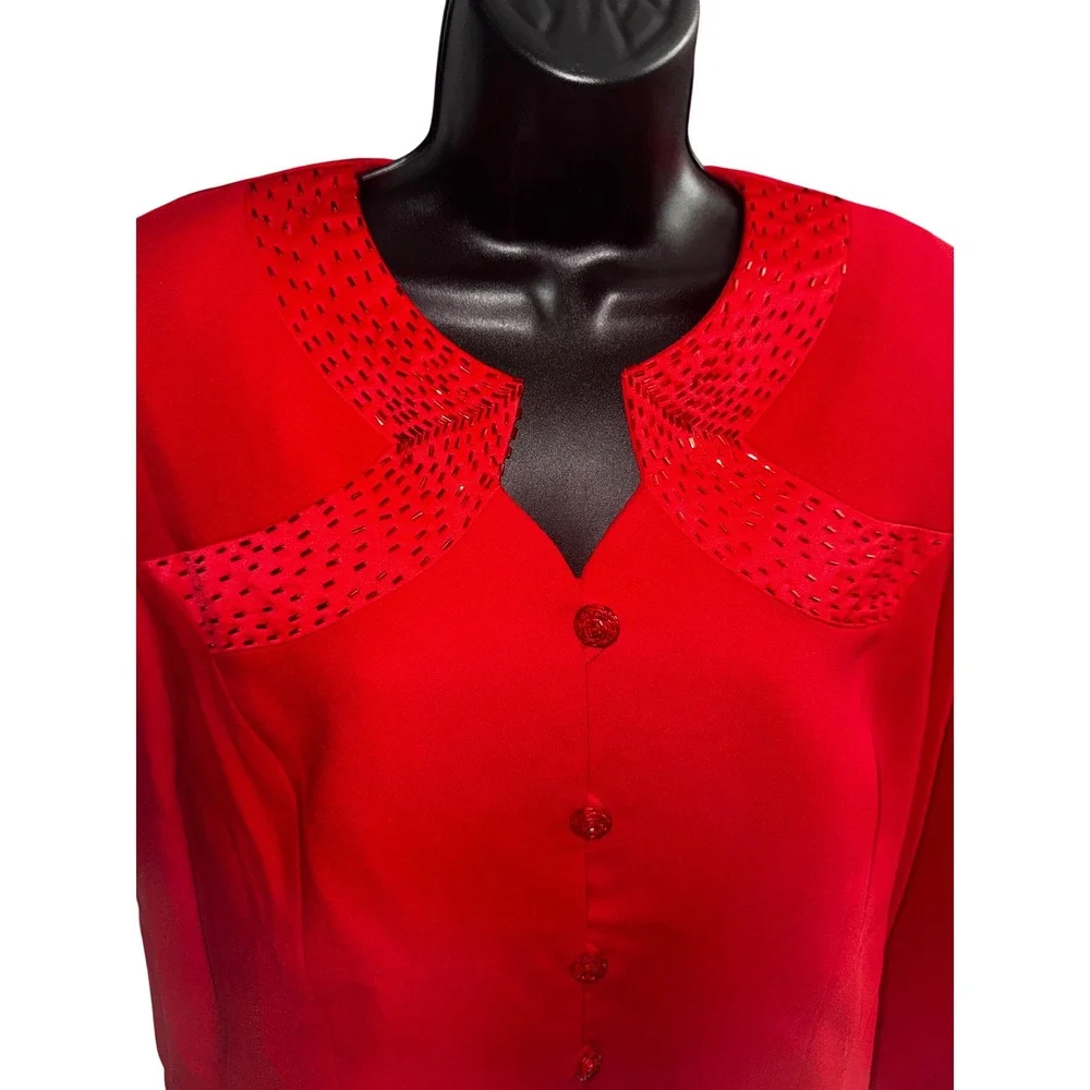 Vintage Red Beaded Blazer Eighties Glamour Dynasty Retro Sexy Jacket Size 16 Hot